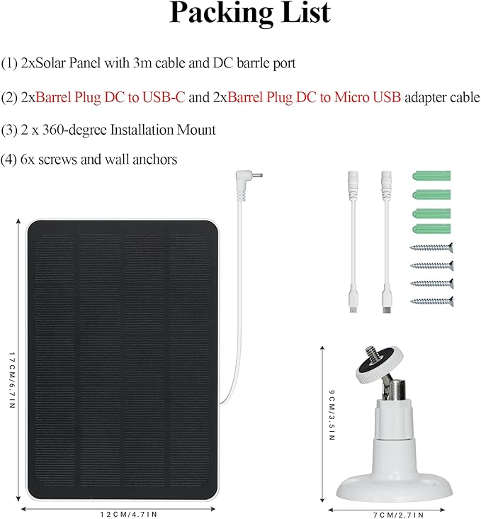 5W Solar Panels for Security Cameras - Compatible with Ring Spotlight Cam(Battery) Ring Stick Up Cam Battery - 9.8 Ft Charging Cable - 2PACK (Not for Spotlight Plus/Pro)
