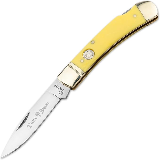 BOKER TREEBRAND – Smooth Lockback Yellow Delrin – Pocket Knife with One Extra-Sharp D2 Blade &amp Nail Nick – Classic Gentleman Folder with Yellow Delrin Handle Scales &amp Backlock – Made in German