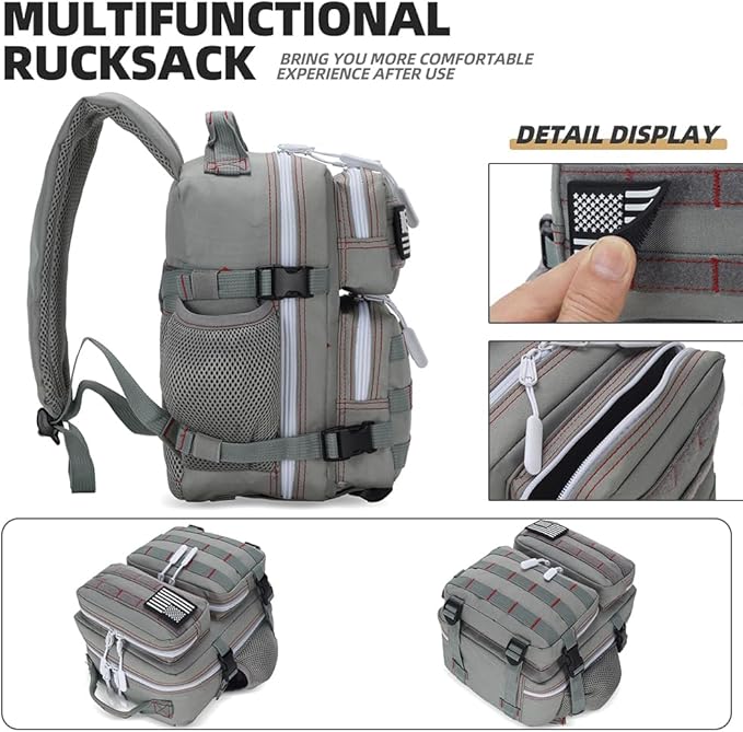 9L Mini Tactical Backpack for Men and Women Tactical Backpack Small for Hiking Small Tactical Bag（Grey Red）