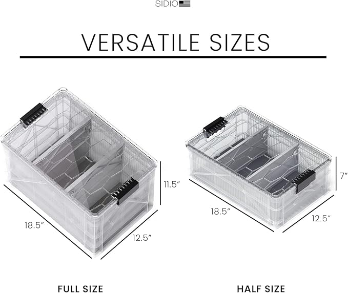 SIDIO CRATE Pro Pack - Two Full Size and One Half Size Heavy Duty Stackable Storage Bins Totes and Containers with Lids and Dividers - Durable Organizer for Home Office Garage and Outdoor Use