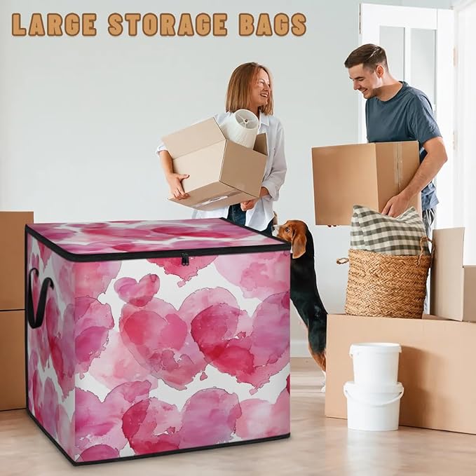 XL Large Clothes Storage with Lid Handle Valentine's Day Love Large Thick Clothes Blanket Storage Containers for Organizing Bedroom Closet Comforter Organization Storage Valentine