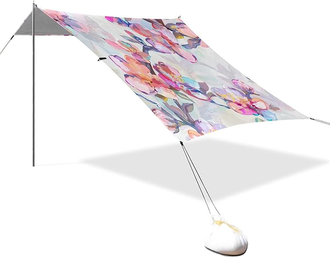 ALAZA Cherry Blossom Watercolor Beach Tent Sun Shelter UPF50+ Protection Beach Shade Canopy w/ 4 Sandbags for Outdoor Camping Fishing Backyard Fun Picnic 10x9 ft