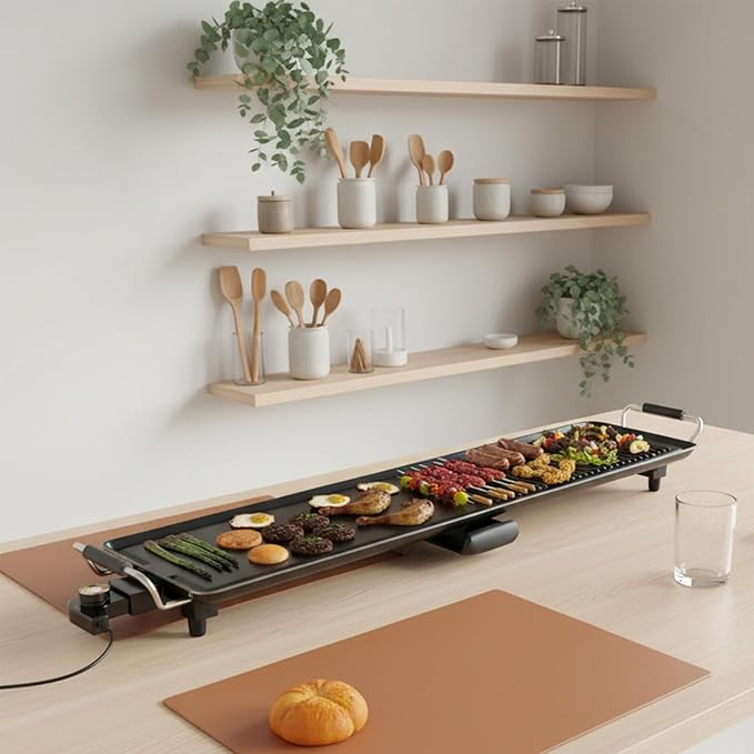 Costzon 39.5 Electric Griddle 1400W Nonstick Extra Large Griddle Long Table Top Grill w/4-Level Temp &amp Drip Tray Indoor Outdoor Cooking Plates Teppanyaki Grill for Pancake BBQ Camping Gather