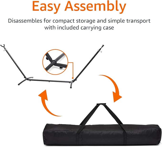 Amazon Basics 2 Person Heavy Duty Portable Sturdy Hammock Stand for Outside Easy Assembly Includes Carrying Case 9 foot Black