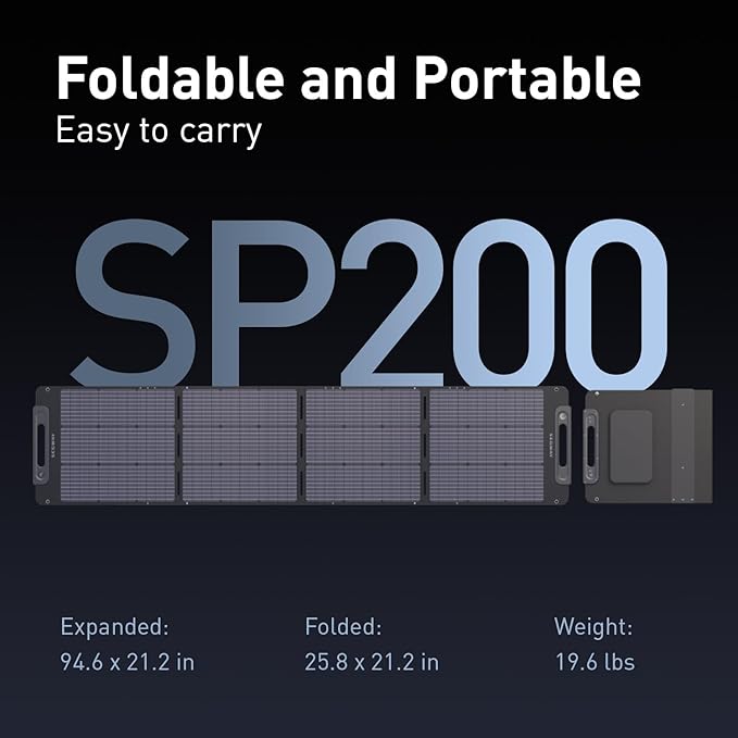 Segway SP200 Portable Solar Panel 200 Watt 20 Volt High Efficiency Monocrystalline PV Module Power Charger for RV Rooftop Farm and Camping Hiking Off-Grid Living Compatible with Segway Cube Series