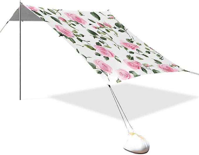 ALAZA Roses Flowers Beach Tent Sun Shelter UPF50+ Protection Beach Shade Canopy w/ 4 Sandbags for Outdoor Camping Fishing Backyard Fun Picnic 10x9 ft