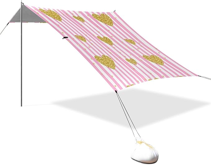 Beach Canopy with Windproof Ropes &amp Sandbags Beach Tent Sun Shade Sun Shelter for Camping Trips Fishing Backyard Fun or Picnics Hearts