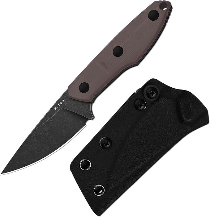 Kizer Splinter Fixed Blade Knife 3.15 AEB-L Blade Brown &amp Black G10 Handle Small EDC Fixed Blade Knife with Kydex Sheath for Hunting Camping Survival Outdoor Adventure 1087A2