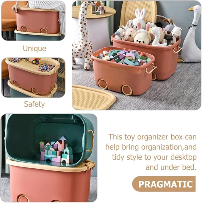 LIFKOME Stackable Toy Storage Box with Wheels Rolling Storage Box with Snap Lid Handle&amp Latches Wheeled Storage Durable and Reusable Storage Bins with Latching Lids