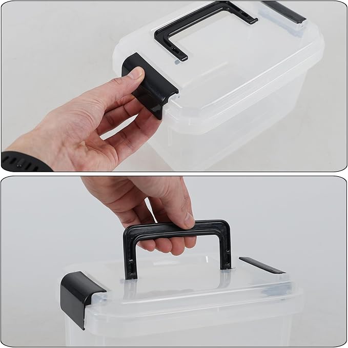 3 L Plastic Storage Bins with Lid 6-Pack Clear Latch Storage Box with Black Handle
