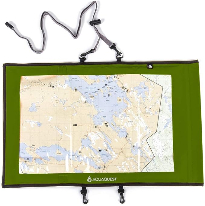 AquaQuest Trail Map Case - 100% Waterproof Document Dry Bag Holder with Clear Window &amp Lanyard - Black Yellow Orange Blue or Green