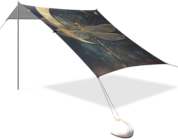 ALAZA Dragonfly Crescent Moon Beach Tent Sun Shelter Portable Canopy Sunshade for Outdoor Camping Picnics Backyard Fun 10x9 ft