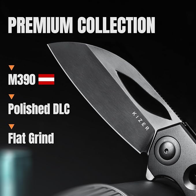 Kizer Hawk camping folding knives 3.4 M390 Sheepsfoot EDC Pocket Knife with Titanium Handle Thumb Hole Opener Liner Lock for Camping Hiking Fishing Ki4683A1