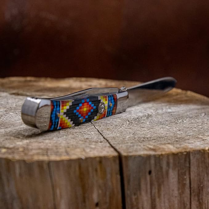 WHISKEY BENT HAT CO. Traditional Trapper Folding Pocket Knife 4.125 Closed Length 440C Stainless Steel Blades (Woodstock)