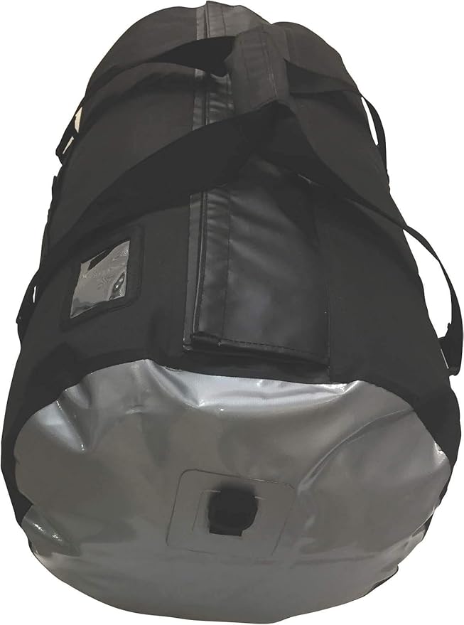 Oversize 70L Waterproof Dry Duffel Offshore Gear Motor Cycle Tail Bag Hi-Vis 25 Gauge Vinyl Silver Welded Side Panels -Black