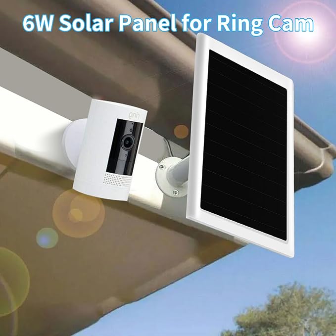 6W Solar Panel Charger for Ring Camera Compatible with Ri ng Stick Up Camera and Ring Spotlight Plus/Pro Camera Battery Waterproof (White 2Pack)