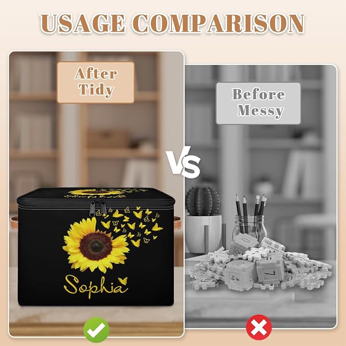 Custom Sunflower Storage Bins with Lid Foldable Personalized Storage Basket Boxes with Handle Shelf Basket Closet Organizer Cube