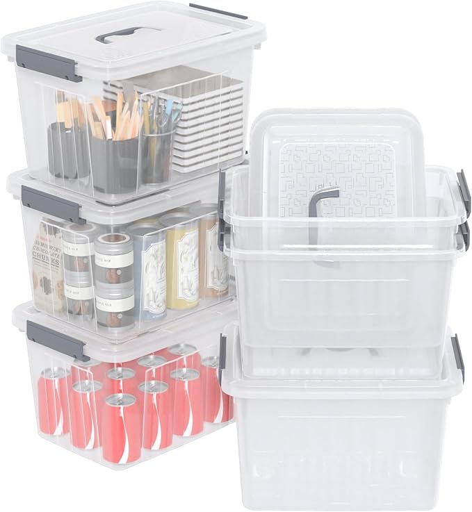 12 Quart Clear Plastic Box with Lid Latching Container with Handle 6 Packs