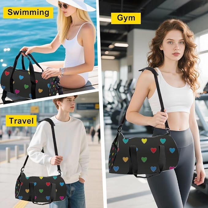 Vibrant Heart Packable Gym Bag With Shoe Compartment Oxford Tote Bags Adjustable Shoulder Strap Convertible Carry Backpack Gothic Duffle Bag For Volleyball Pilates Gym Gear For Women
