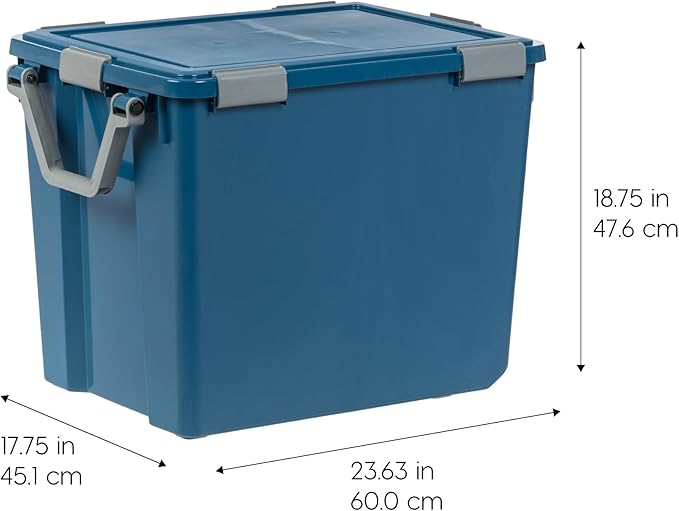 IRIS USA WeatherPro 103 Qt Eco-Friendly Storage Bins with Lids 2 Pack BPA-Free Plastic Gasket Box with Tight Latch and Seal Stackable Nestable Tote Tub - Navy
