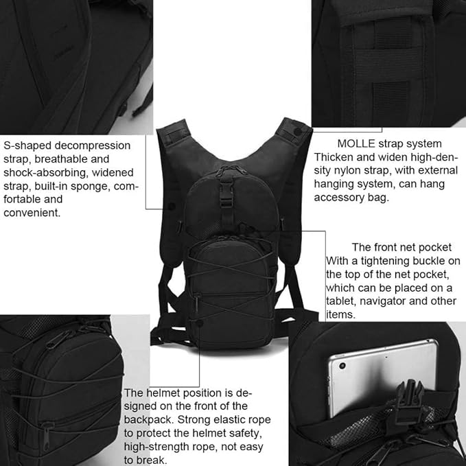 1PC Hiking Backpack Bike Backpack Walking Backpack 15L Camouflage Casual Waterproof Multi-Pocket Tactical Sport Travel Trekking Bag Army Backpack for Men and Women Black Hiking Backpack/3151
