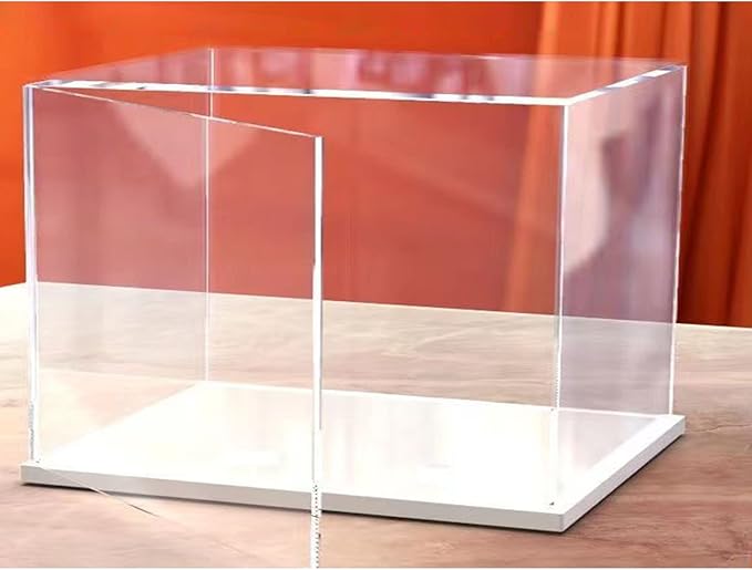 Openable Clear Acrylic Display Case-Assemble Countertop Box with White Base for Display-Clear Display BoxDustproof Protection Showcase for Figures Toys Collectibles (14x8x12inch/35x20x30cm)