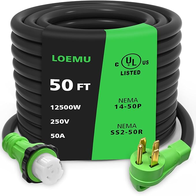 50 Amp Generator Cord with Twist Lock 50FT Heavy Duty 6/3+8/1 Gauge Generator Cable 14-50P/SS2-50R STW Power Cord 50 Amp Extension Cord for Generator &amp Yard &amp House