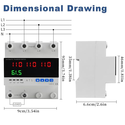 4P Automatic Transfer Switch with LCD Display 63A Triple Power ATS with 4 Digital Displays for Input &amp Output Real-Time Volrage Monitoring Automatic Changeover for Utility/Generator/Solar