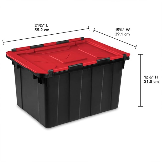Sterilite 12-Pack 12 Gallon Hinged Lid Industrial Tote Heavy-Duty Plastic Organizer - Stackable Multipurpose Home Storage Bins with Contoured Handles for Garage Basement or Attic Organization