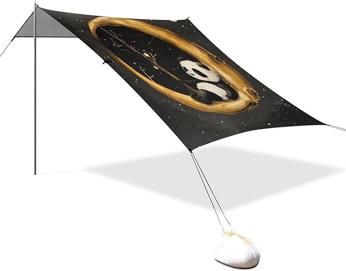 ALAZA Panda on The Gold Moon Beach Tent Sun Shelter Portable Canopy Sunshade for Outdoor Camping Picnics Backyard Fun 10x9 ft