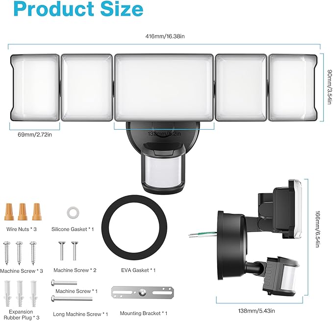 Olafus 130W Motion Sensor Outdoor Lights 13000LM 2 Pack Motion Sensor Flood Light Dusk to Dawn Outdoor Lighting IP65 Waterproof Motion Detector Lights for Outside Black