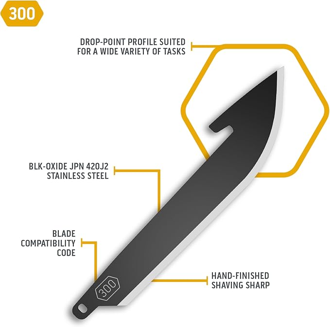 OUTDOOR EDGE RAZOR VX1 Black with 9 Black Drop Point Blades &amp 1 Serrated Blade - Replaceable Blade EDC Folding Pocket Knife - 3 Stainless Blade Black Anodized Aluminum Handle Reversible Pocket