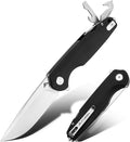 FLISSA Multitool Pocket Knife 3.3 D2 Blade with G10 Handle Liner Lock Folding Knife with Glass Breaker Screwdrivers Bottle Opener &amp Rope Cutter for EDC Survival Camping Hiking (Black)