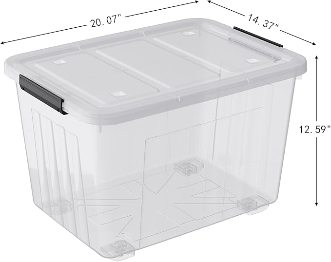 50 Liters Plastic Storage Bins with Latching Lids Stackable Boxes with Wheels 4 Packs Large Storage Container