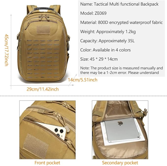 Military Tactical Backpack for Men Military Molle Pack Daypack 3 Day Assault Pack Rucksack Bag (Military Green)