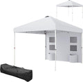 10'x10' Premium Quality Complete Height Adjustable Pop Up Canopy Tent with Sidewall Panels and Multiple Storage Pockets Pure White