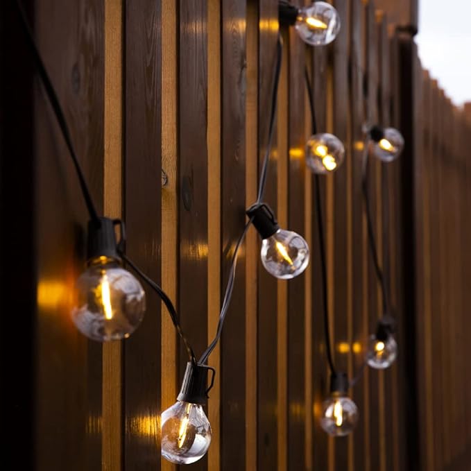 Solar Outdoor String Lights 15FT G50 Patio Lights String Waterproof with 10 Warm White LED Shatterproof Bulbs Perfect for Garden Backyard Pergola Party Cafe Camping Decoration (15FT)