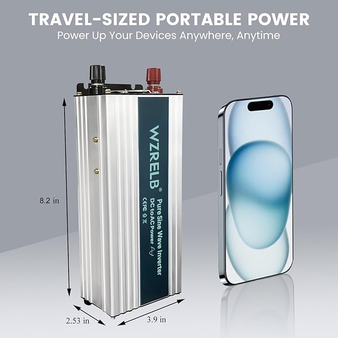 WZRELB 500W Pure Sine Wave Inverter 12V DC to 110V 120V AC Power Converter with LED Display Off-Grid Portable Power Inverter with 2 AC Outlets for Home RV Truck Camping