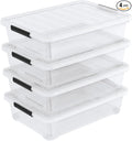 40 Quart Plastic Underbed Storage Boxes Large Clear Storage Bin with Wheels 4 Packs