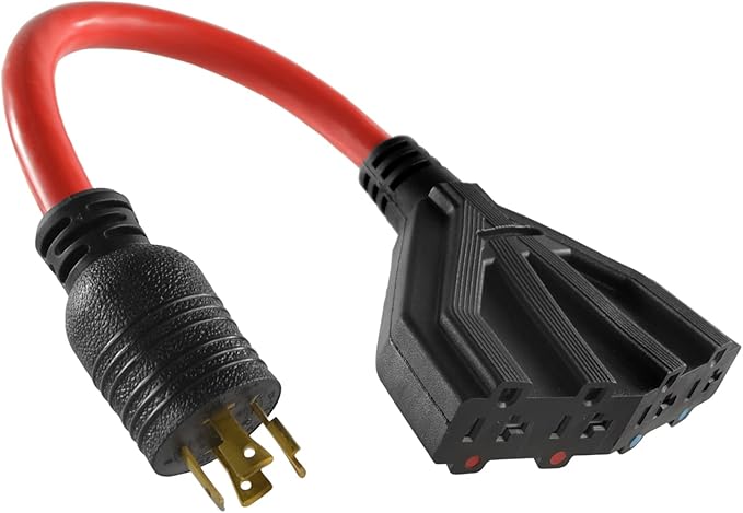 Conntek 1.5-Feet 20-Amp L14-20P 125/250-Volt to (4) 15/20-Amp Female Connector 4 Prong Generator Locking Extension Cord