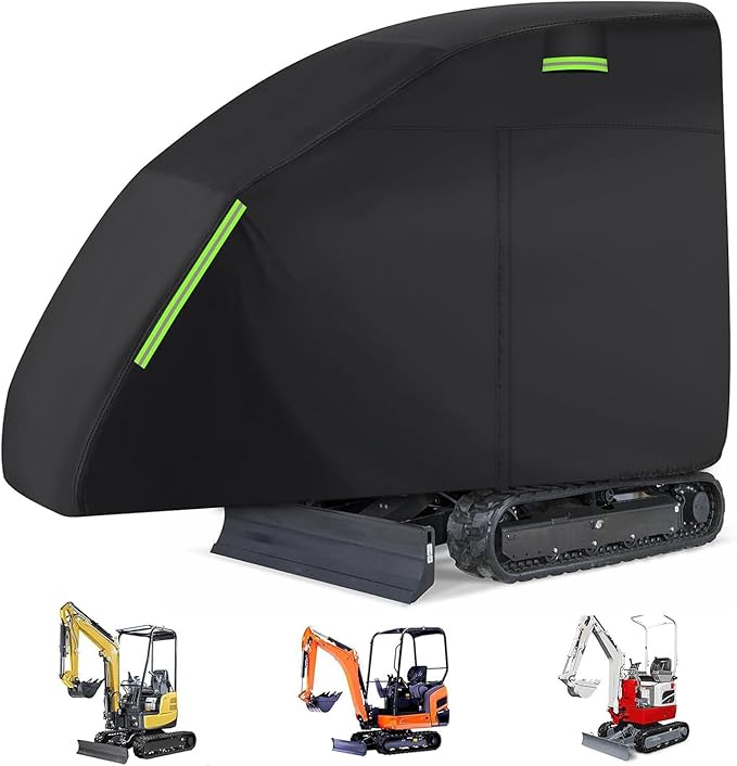 Fafeicy Mini Excavator Cover for 800-1600kg 210D Oxford Fabric Zippered Black Fits Mini Excavators Approx. 355.6 x 114.3 x 190.5cm