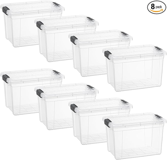 Superio Clear Storage Boxes with Lids 8.7 Quart Plastic Container Bins for Organizing Stackable Crates BPA Free Non Toxic Odor Free Organizers for Home Office and Dorm 8 Pack
