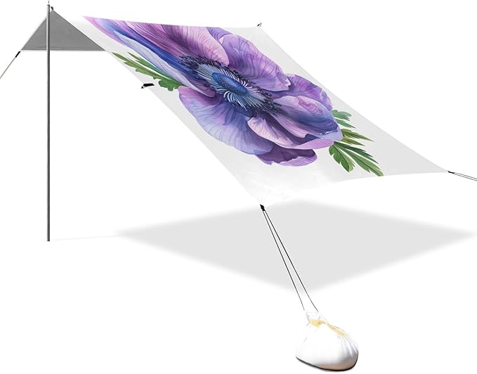 ALAZA Watercolor Anemone Flower Beach Tent Sun Shelter UPF50+ Protection Beach Shade Canopy w/ 4 Sandbags for Outdoor Camping Fishing Backyard Fun Picnic 10x9 ft