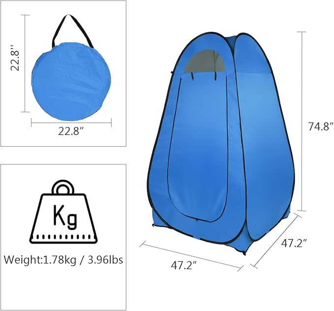 Pop Up Pod - Privacy Shower Tent with Carry Bag Dressing Room Instant Portable Toilet Stall for Camping Beach or Tailgate (Blue)