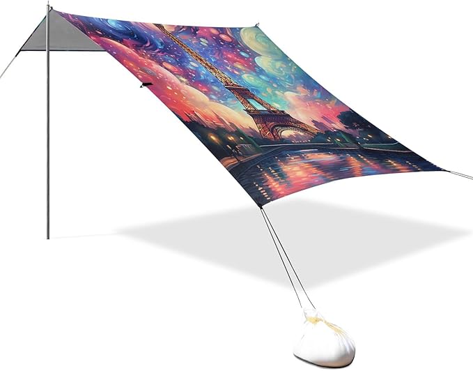 ALAZA Paris Magnificence of Eiffel Tower Nebula Beach Tent Sun Shelter Portable Canopy Sunshade for Outdoor Camping Picnics Backyard Fun 10x9 ft