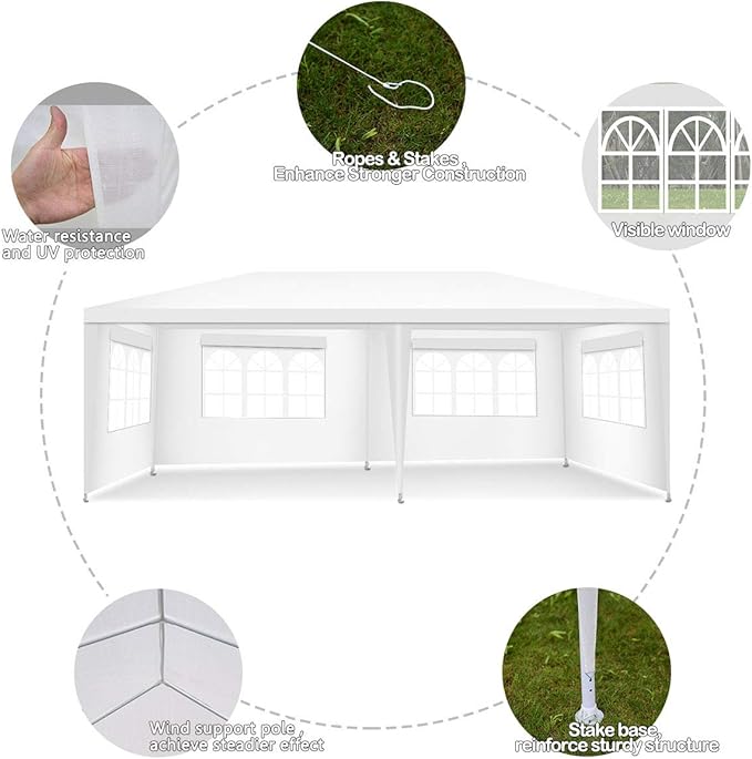 TANGKULA 10 x 20 Feet Outdoor Canopy Tent Wedding Party Tent with Removable Sidewalls Pavilion Canopy Cater for Party Events Backyard White