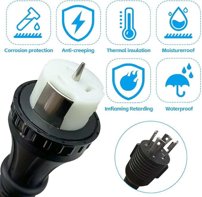 NEMA 3ft L14-30P to 50A SS2-50R with Locking Ring 120V/240 30 Amp 4 Prong Male to 4 Prong Twist Lock Receptacle Generator RV Marine Shore Boat Power Cord Adapter