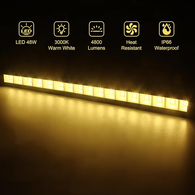 Warm White Wall Washer Light 17 Inch 2 Pack 3000K Patio Flood Light 48W IP66 Outdoor Bar Light for Landscape Church Yard Garden Building