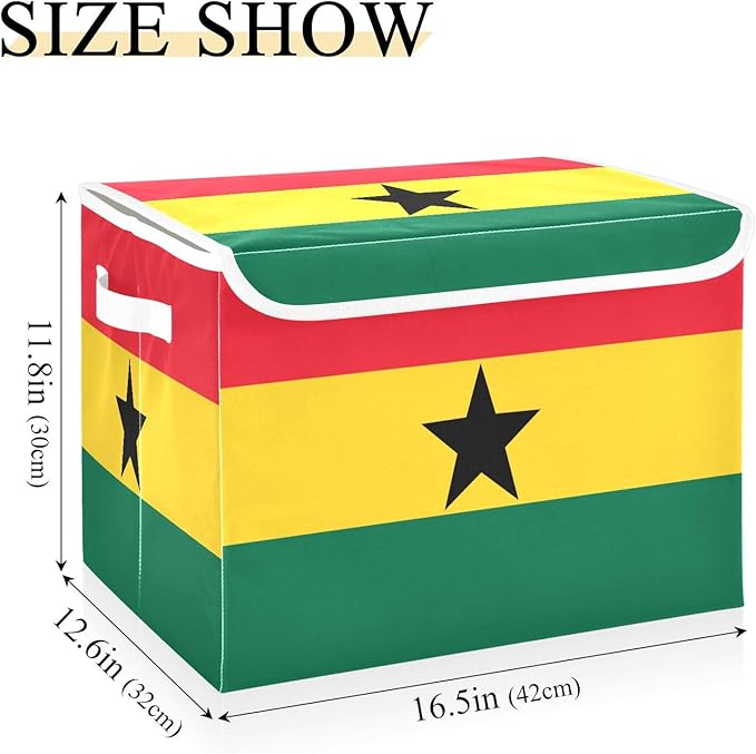 Ghana Flag Ghanaian National Storage Bins with Lid Stackable Fabric Storage Organizer Bins with Lids for Dorm Room Home