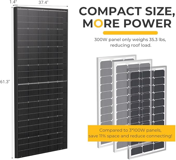 BougeRV Bifacial N-Type 300 Watts 16BB Mono Solar Panel 25% High-Efficiency All Black 12V/24V 300W Solar Panel for RV Camping Off-Grid Home Boat Marine 1 Piece